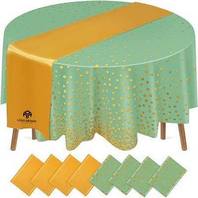 Round Gold Polka Dot Tablecloths Set