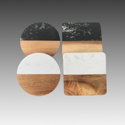 Acacia Wood and Marble Coaster