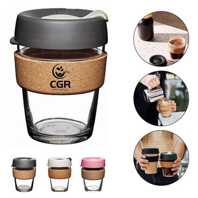 12oz Glass Coffee Cup with Cork Band