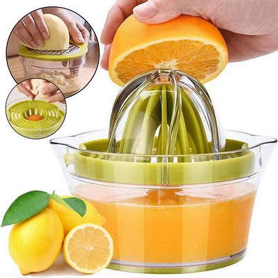 Manual Juicer / Fruit Squeezer with 17oz Built-in Strainer Measuring Cup and Grater