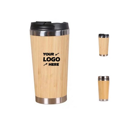 15oz Stainless Steel Bamboo Travel Mug