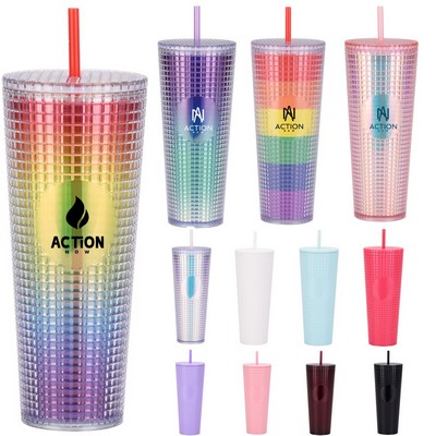 24OZ Rainbow Color Bling Plastic Cup