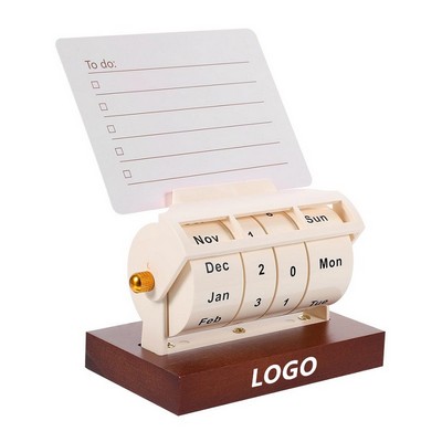 Rotate Props Solid Wood Desktop Perpetual Calendar W/Note