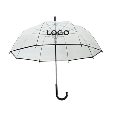 Clear Arc Windproof Dome Rain Umbrella With Hook Handle