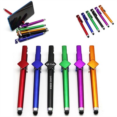 3-in-1 Multifunctional ABS Matte Finish Stylus QR Code Ballpoint Pen w/Stylus & Phone Stand