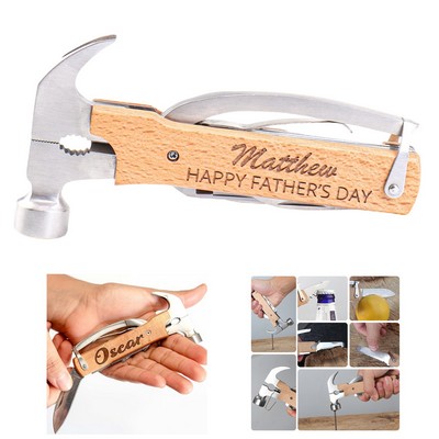 12-in-1 Multitool Camping Hammer with Wooden Handle