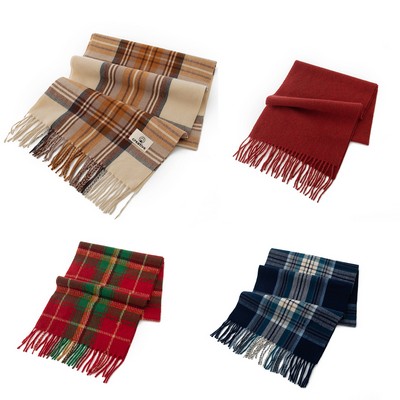 Faux Wool Fringed Plaid Shawl Scarf