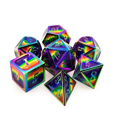 Customizable Seven-Color Rainbow Zinc Alloy DND Dice Set