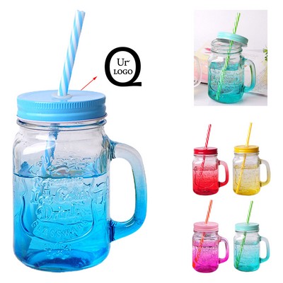 Gradient Mason Jars W/ Cover And Straw