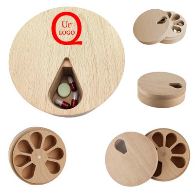 Wood Pill Case With 7 Compartments