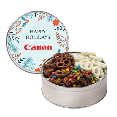 Medium 3 Way Chocolate Pretzel Tins (Milk Chocolate M&M's®, Milk Chocolate, Yogurt)