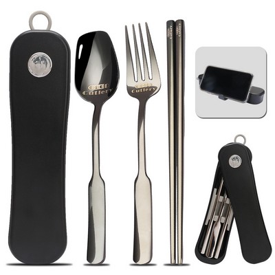 Portable 304 Stainless Steel Knife Fork Chopsticks and Spoon 4 Sets