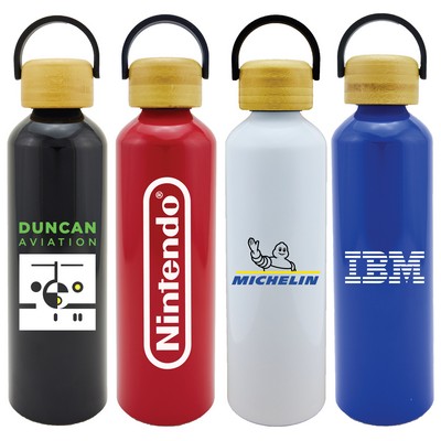 Classic 24oz Aluminum Bottle with Bamboo Lid and Carrying Handle