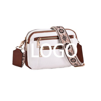 Stylish PU Leather Crossbody Bag with Floral Strap