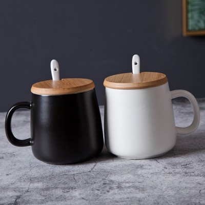 Ceramic 13oz Coffee Mug with Wooden Lid and Spoon