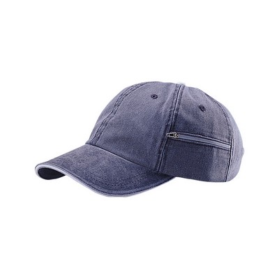 Unstructured Pigment Dyed Twill Cap Washed w/ Zipper Pocket