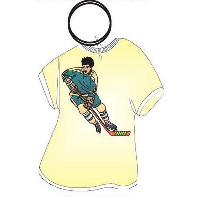 Hockey Player T-Shirt Key Chain w/Clear Mirrored Back (4 Square Inch)