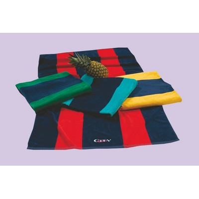 34" x 64", 18 lb, Velour, Rugby Stripe Beach Towel (Blank)