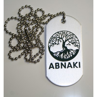 Military Style Dog Tag Necklace with a Die Struck, Color Filled imprint and 24" beaded ball chain.