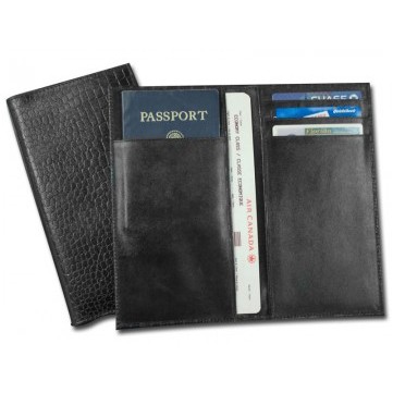 Crocodile Embossed Black Leather Document Holder