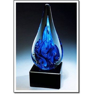 Spring Waterfall Glass Sculpture w/ Marble Base (3.5"x9.75")