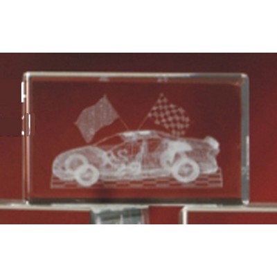 3D Race Car Optical Clear Crystal Award (2"x2"x3")