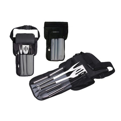 5 Piece Stainless Steel Barbecue Set in Waist Bag (18"x11")