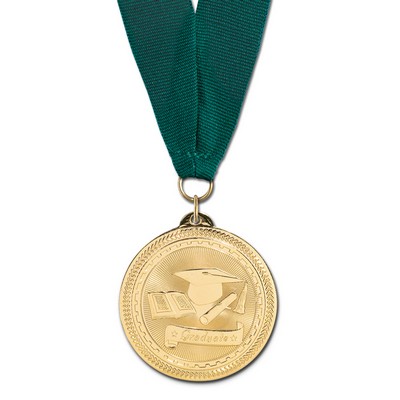 2" Graduate Brite Laser Medal w/ Grosgrain Neck Ribbon