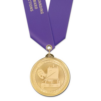 2" Art Brite Laser Medal w/ Satin Neck Ribbon