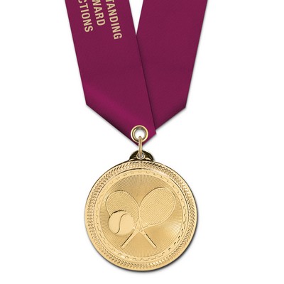 2" Tennis Brite Laser Medal w/ Satin Neck Ribbon