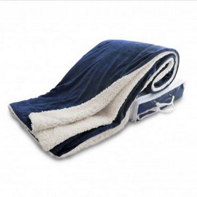 Oversized Micro Mink Sherpa Blanket - Navy