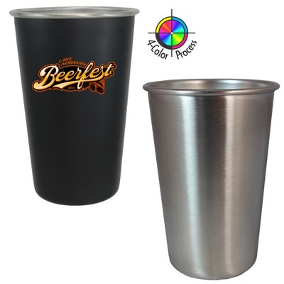 16 Oz. Brushed Stainless Pint Mixing Glass with Rolled Lip - 4 Color Process