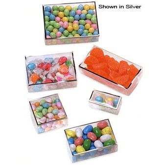 Metallic Silver Trimmed Acetate Candy Box (3"x1 1/2"x1 3/8")