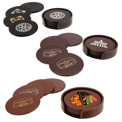 Atlantis Bonded Leather Round Coaster Set (Burgundy)