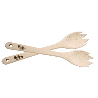 12" Wooden Serving Set -2 Forks (each Hot Branded)