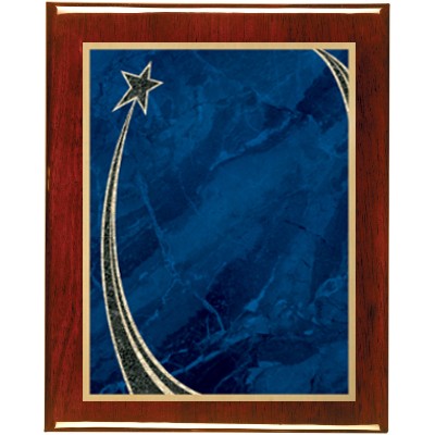 Rosewood Piano Finish Plaque with Blue Rising Star Brass Plate, 8 x 10"