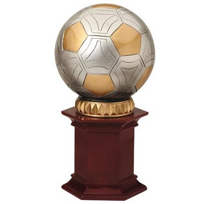 Soccer Ball Resin, Rosewood Pedestal Base - 12"