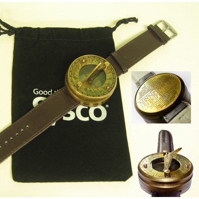 Antique Brass Wrist Sundial W/Velvet Pouch