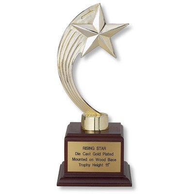 11" Gold Rising Star Trophy on Wood Base