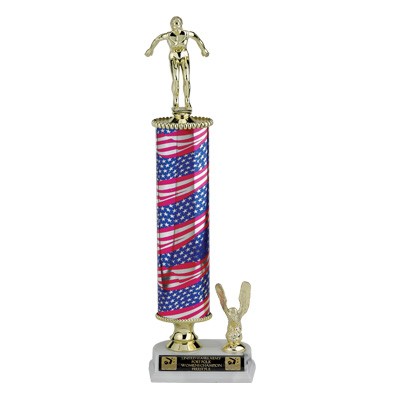 17½" One-Column Stars & Stripes Trophy w/Eagle Trim, Takes Figure or Riser w/Insert