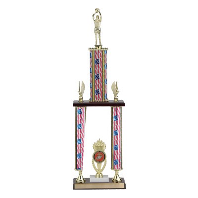 29" Three-Column Stars & Stripes Trophy w/Eagle Trim & Riser for Insert & Takes Figure