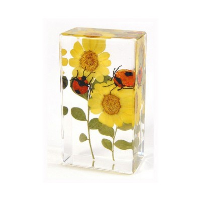 Lucite Piece with Real Flower Bug, 1 5/8 x 2 7/8 x 1"