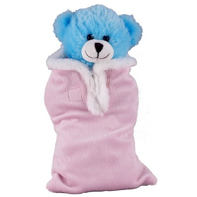 Soft Plush Blue Bear in Baby Sleep Bag Stuffed Animal