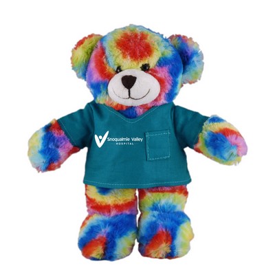 Soft Plush Stuffed Tie Dye Bear in scrub shirt