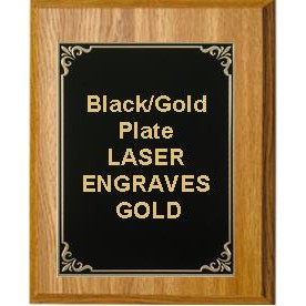 Oak Plaque 6" x 8" - Hi-Relief Black/Gold 3-7/8" x 5-7/8" Plate