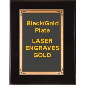 Black 10-1/2" x 13" Piano Finish Plaque - 8-1/2" x 11" Black/Gold Teardrop Plate