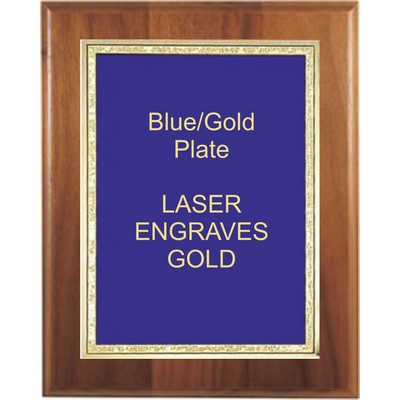 Walnut Step-Edge 6" x 8" Plaque - W/ 4" x 6" Blue/Gold Teardrop Plate