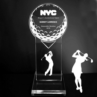 VALUE LINE! Acrylic Engraved Award - 7" Golfer and Golf Ball - Platform Base