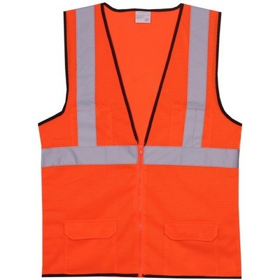 Orange Mesh Zipper Safety Vest (2X-Large/3X-Large)