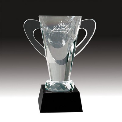 7¾" Crystal Cup Trophy w/Black Pedestal Base